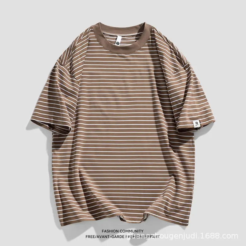 Men Striped Cotton T-Shirt Loose Fit Casual Summer - Image 3