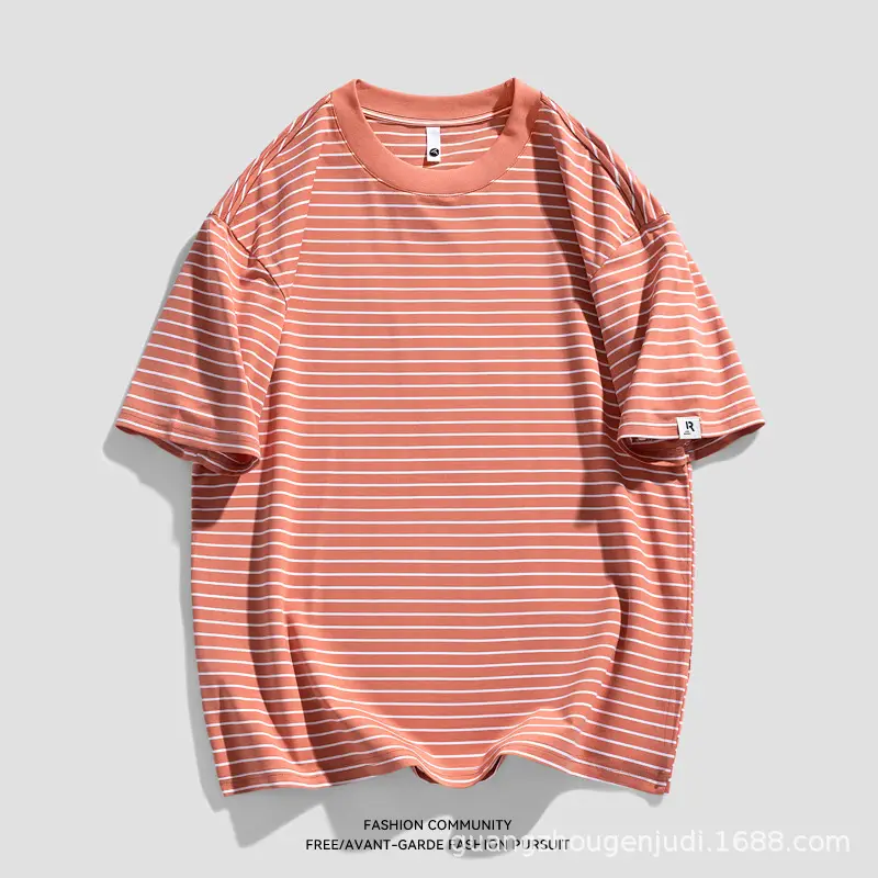 Men Striped Cotton T-Shirt Loose Fit Casual Summer - Image 4