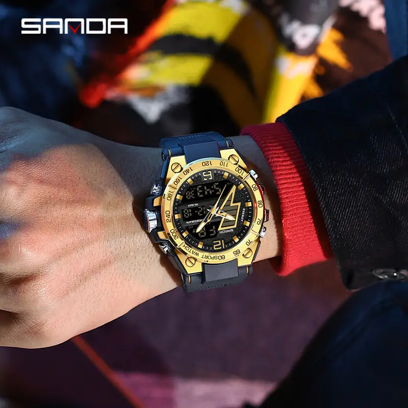 Sanda Dual Display Waterproof Men's Sports Watch Black Red - Image 9
