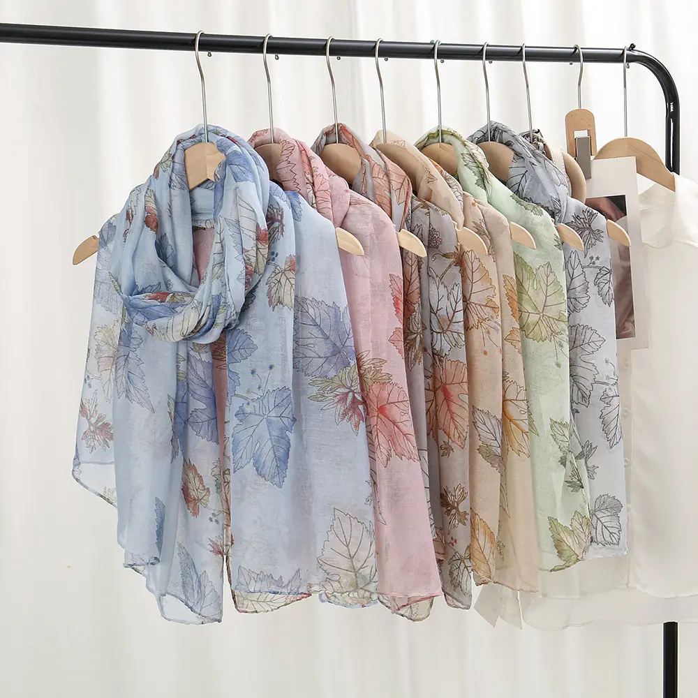 Silk Scarf Women's Floral Blue Muslim Style