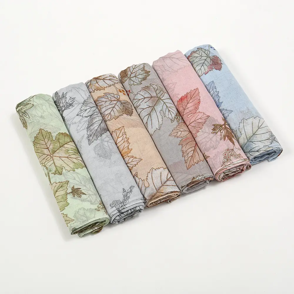 Silk Scarf Women's Floral Blue Muslim Style