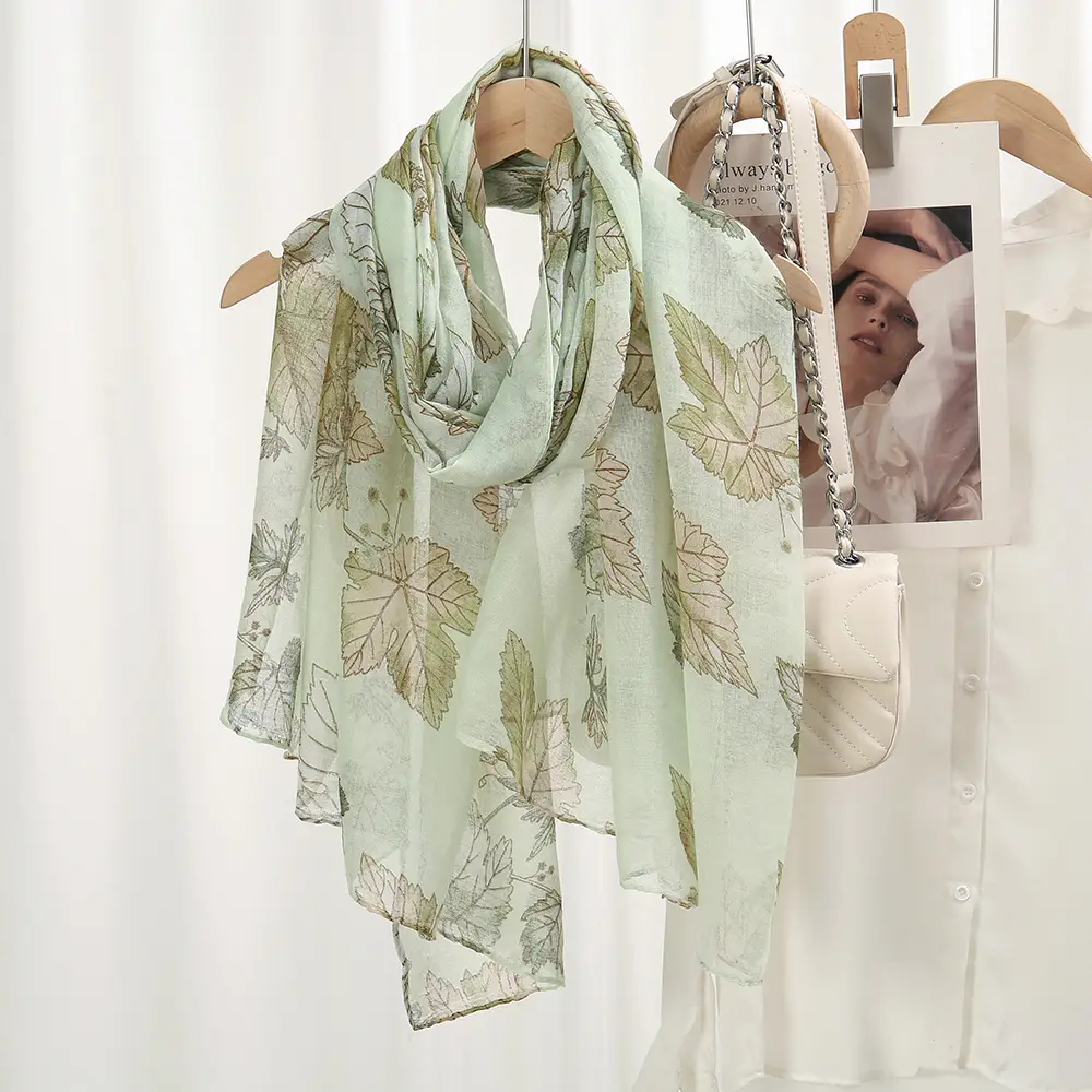 Silk Scarf Women's Floral Blue Muslim Style