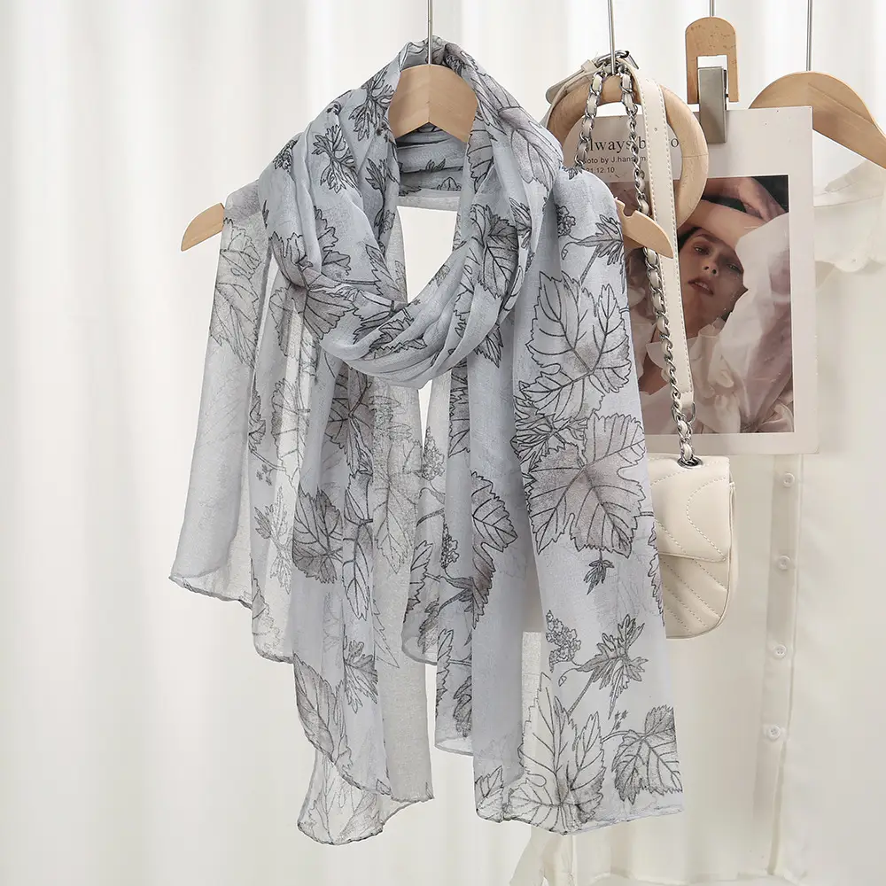 Silk Scarf Women's Floral Blue Muslim Style — feature 9