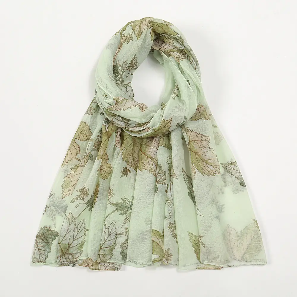 Silk Scarf Women's Floral Blue Muslim Style