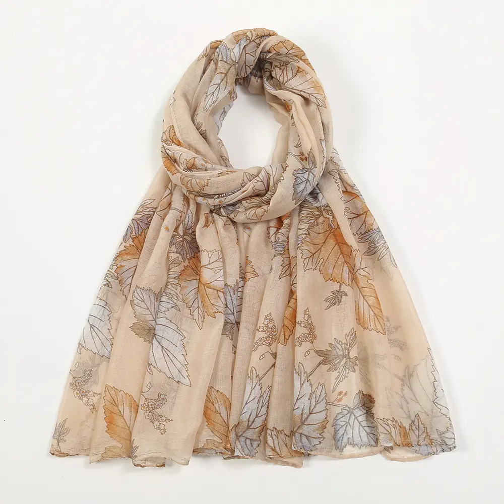 Silk Scarf Women's Floral Blue Muslim Style