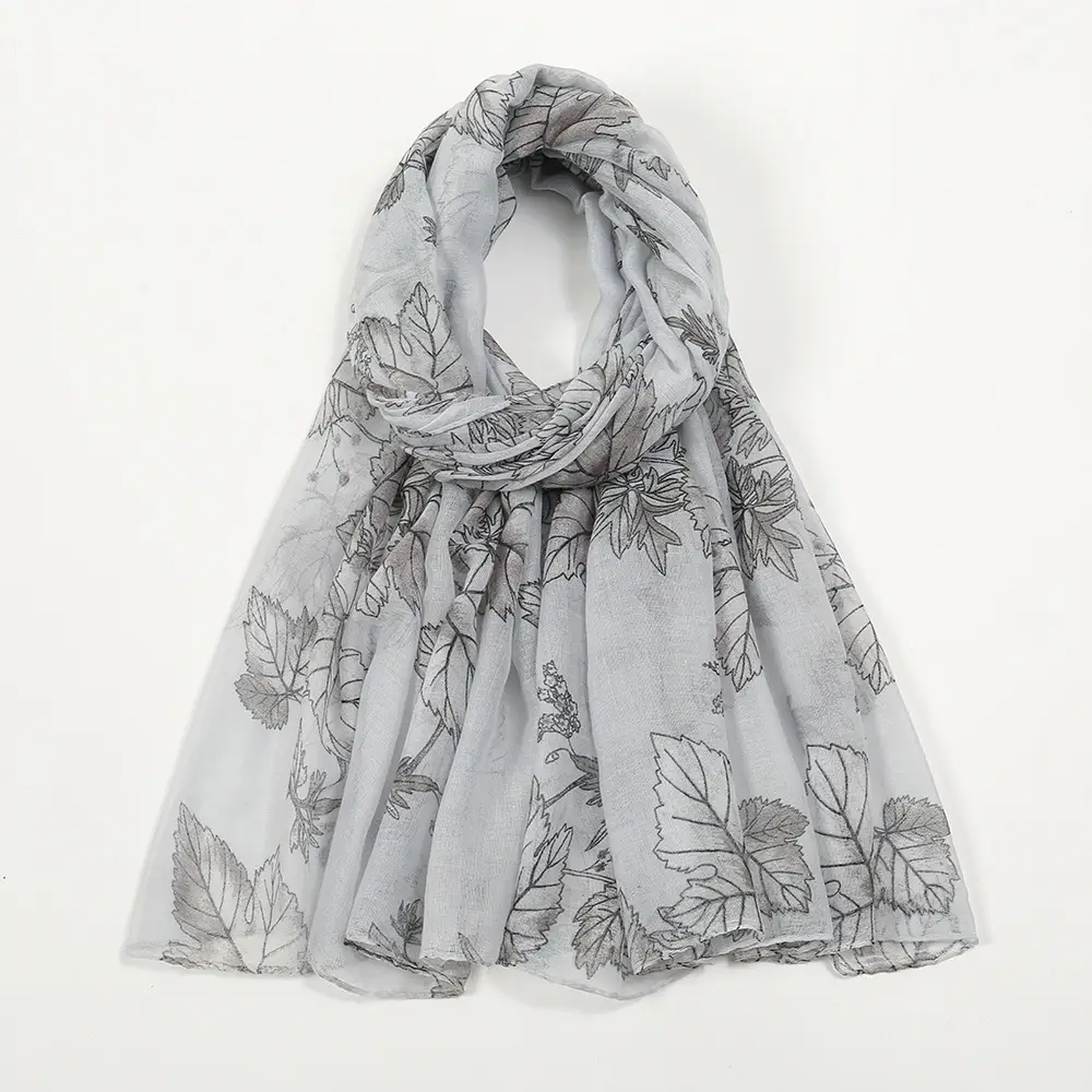 Silk Scarf Women's Floral Blue Muslim Style