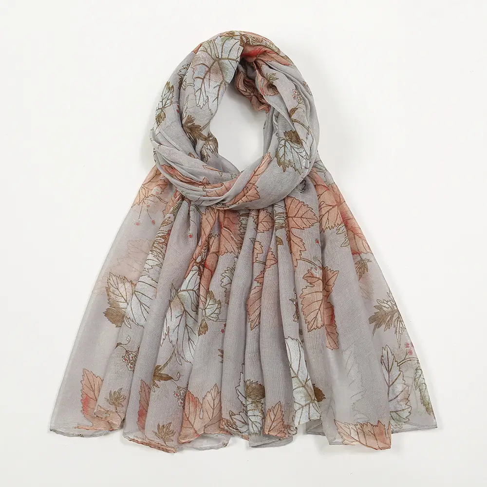 Silk Scarf Women's Floral Blue Muslim Style