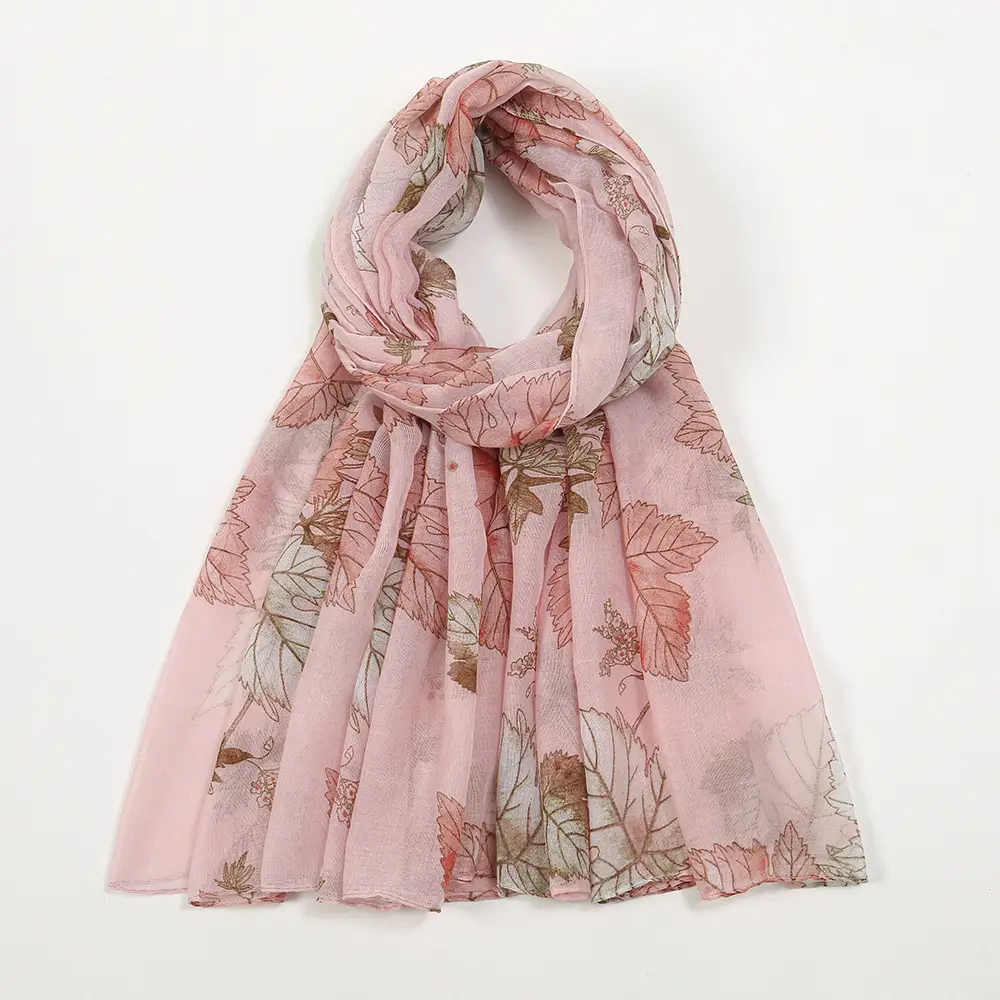 Silk Scarf Women's Floral Blue Muslim Style