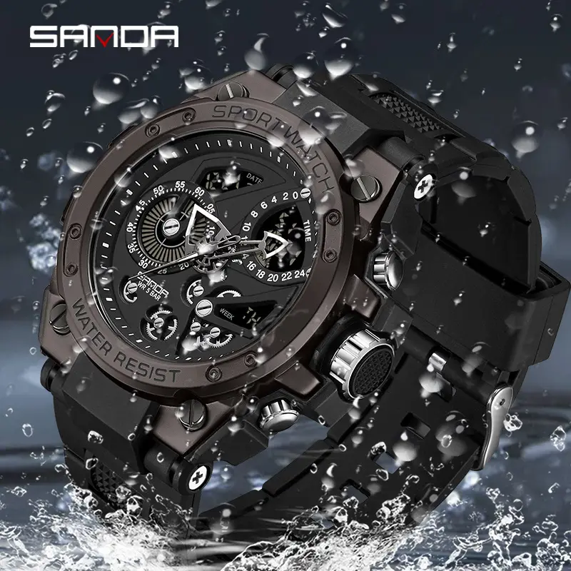 Men's Black 3D Dual Display Stopwatch Watch - Image 7