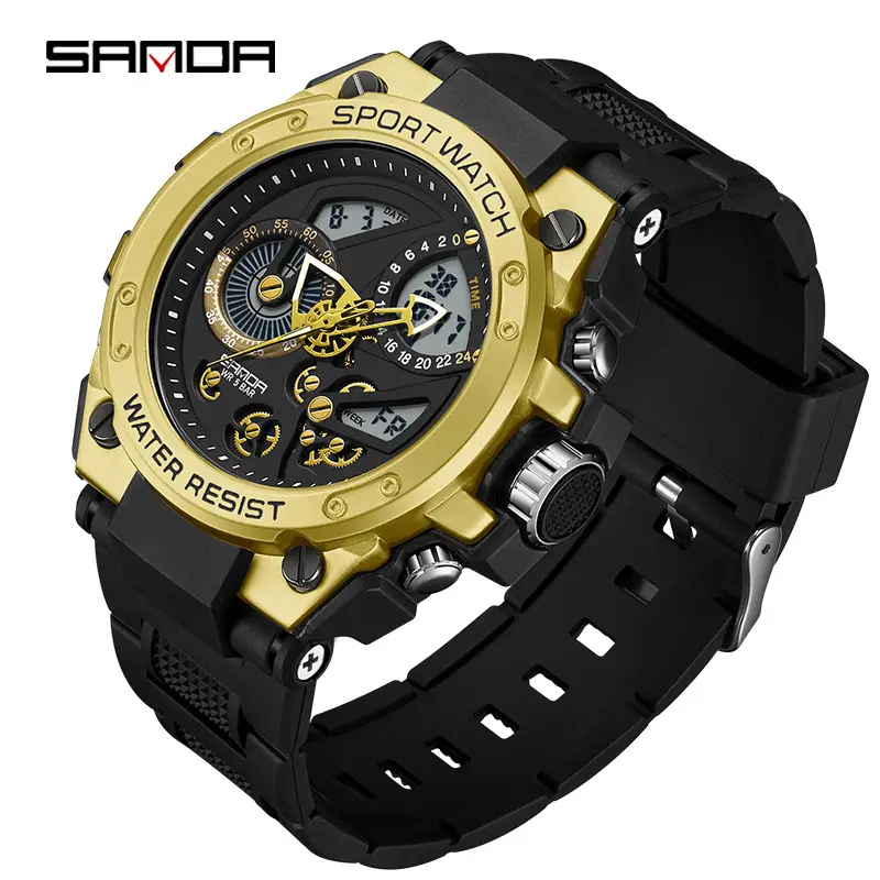 Men's Black 3D Dual Display Stopwatch Watch - Image 10