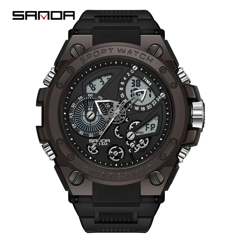 Men's Black 3D Dual Display Stopwatch Watch - Image 2
