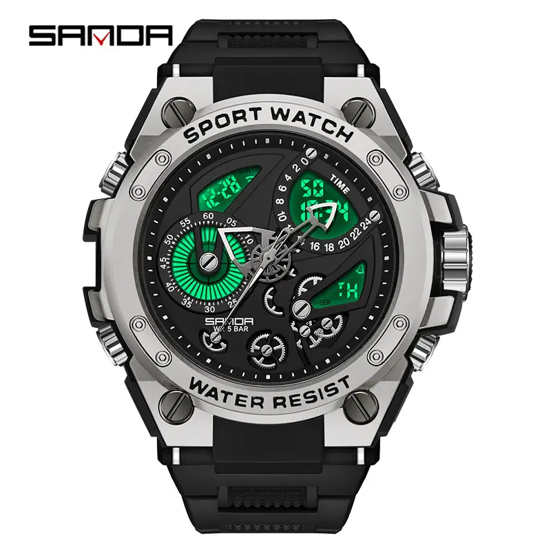 Men's Black 3D Dual Display Stopwatch Watch - Image 3