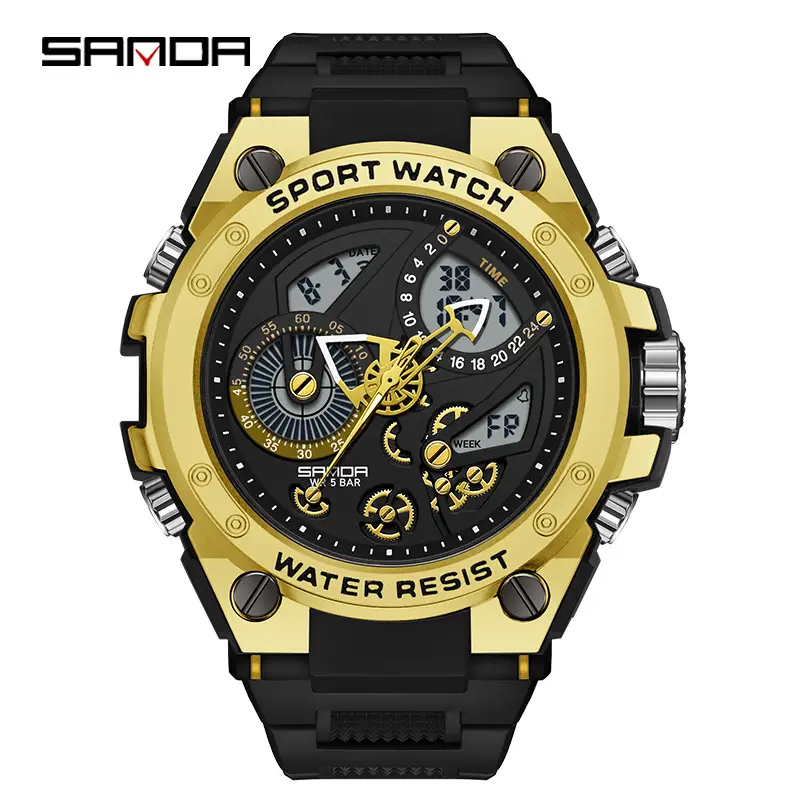 Men's Black 3D Dual Display Stopwatch Watch - Image 4