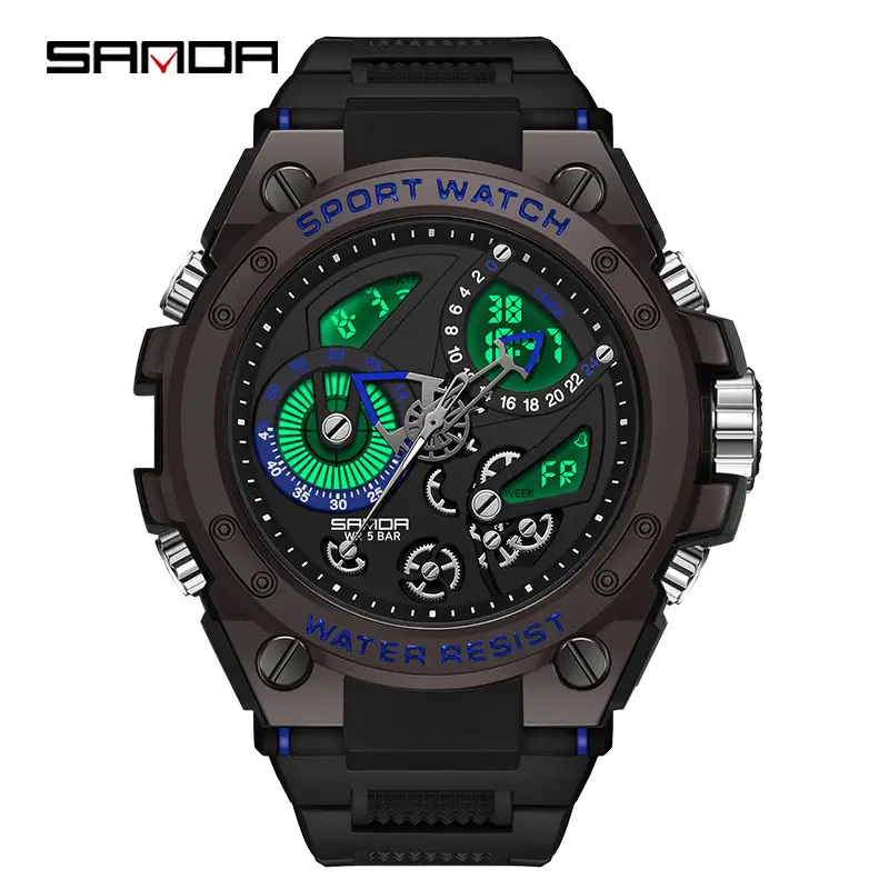Men's Black 3D Dual Display Stopwatch Watch - Image 5