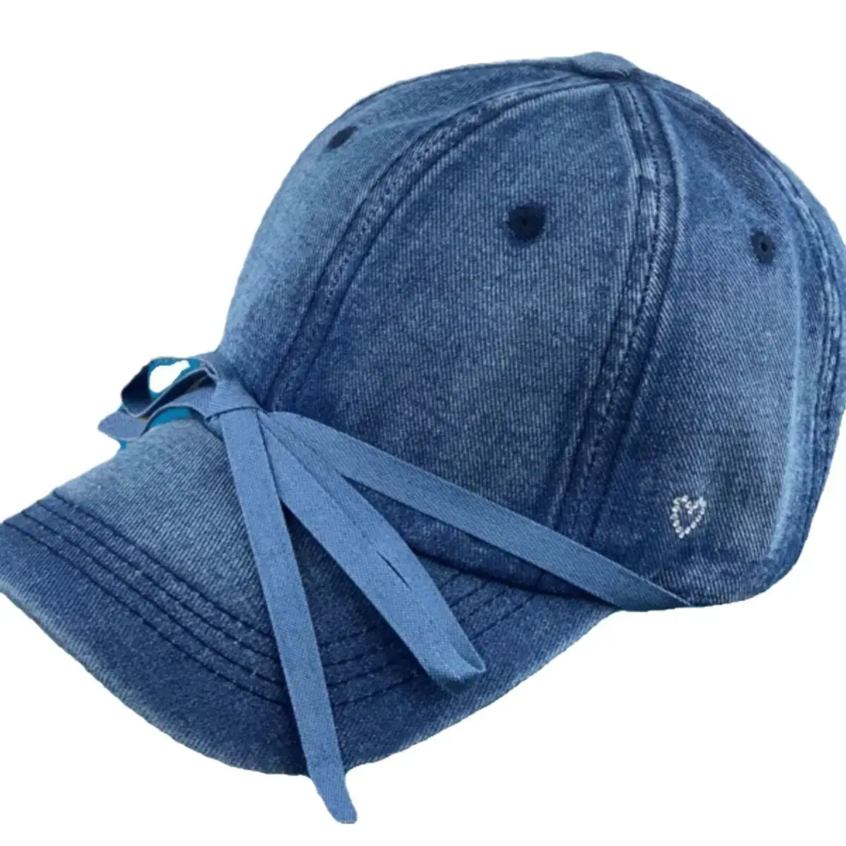 Bowknot Denim Cap with Heart & Rhinestone Design - Image 7