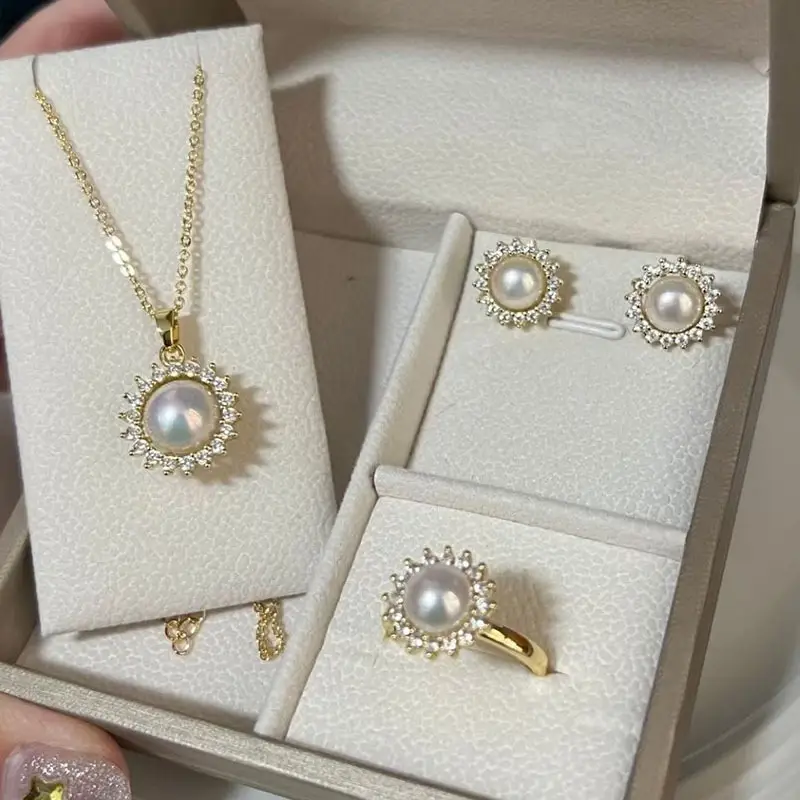 Luxury Pearl Earrings Necklace Ring Set for Women — feature 15