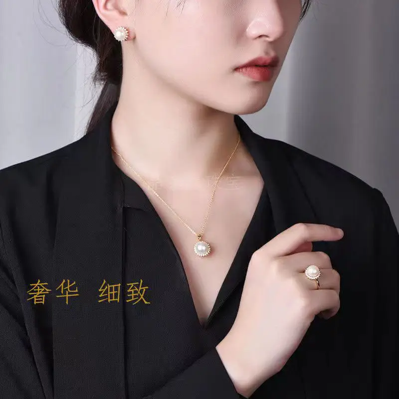 Luxury Pearl Earrings Necklace Ring Set for Women — feature 4