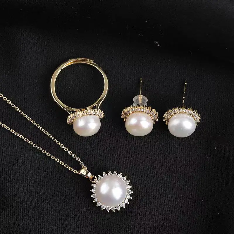 Luxury Pearl Earrings Necklace Ring Set for Women — feature 7