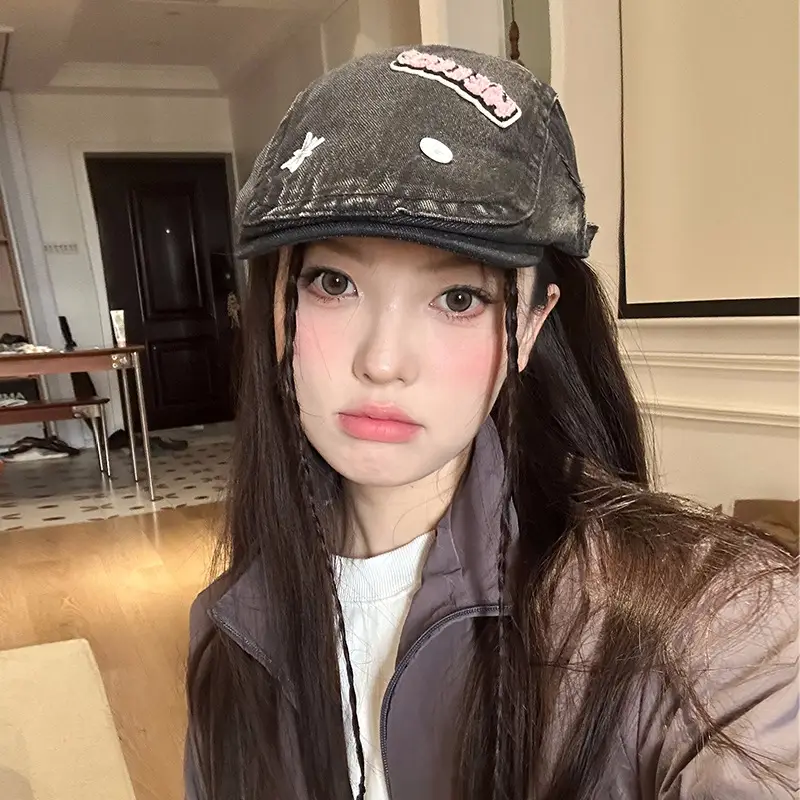 Women's Xiin Beret Hats Blue Black Retro Distressed - Image 6