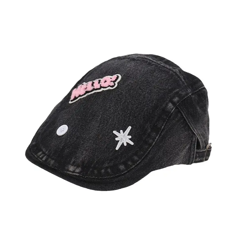 Women's Xiin Beret Hats Blue Black Retro Distressed - Image 8