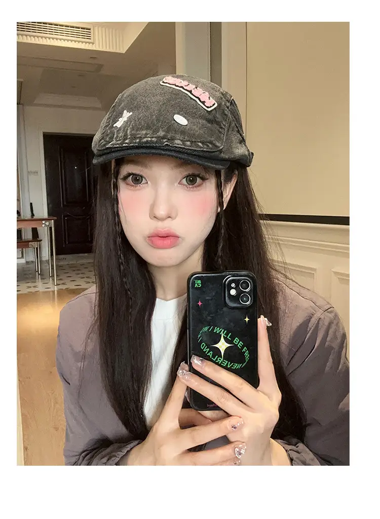 Women's Xiin Beret Hats Blue Black Retro Distressed — feature 10