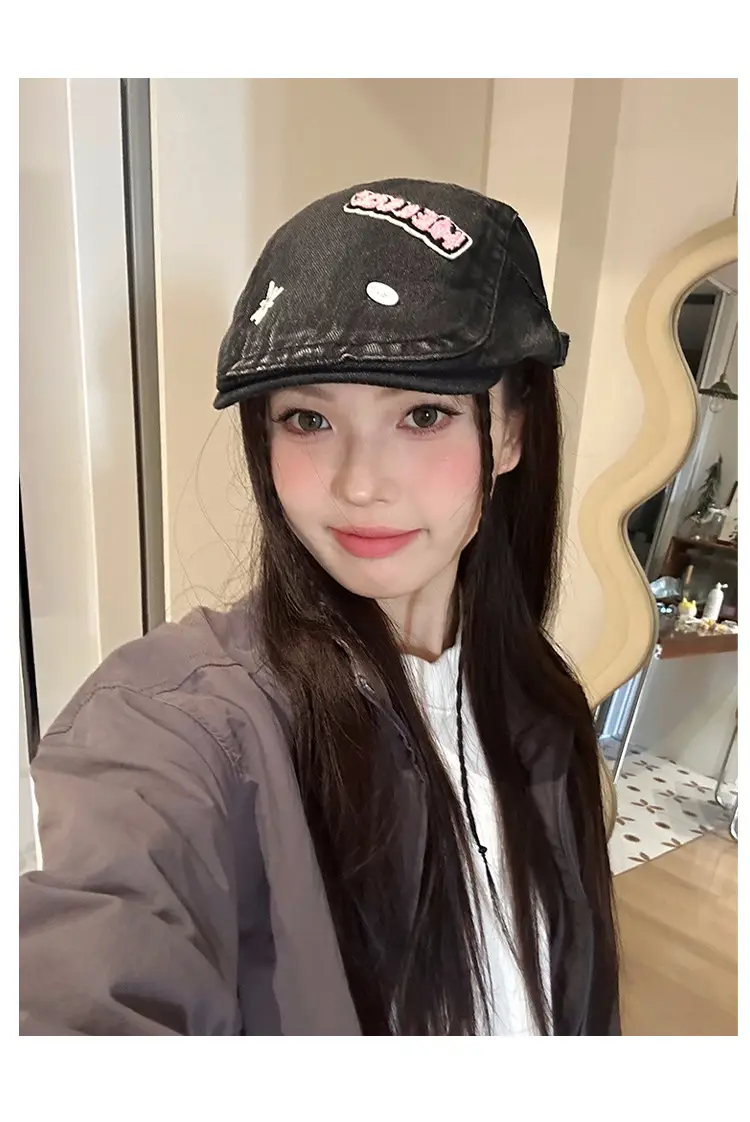 Women's Xiin Beret Hats Blue Black Retro Distressed — feature 11