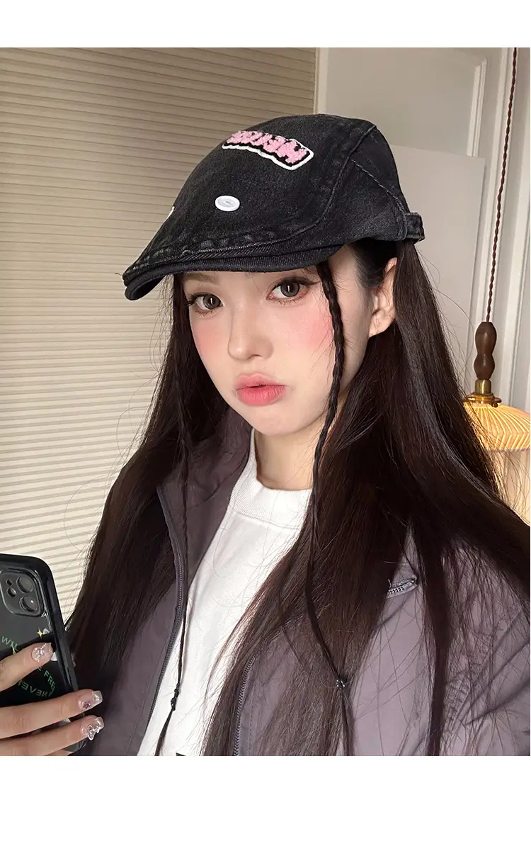 Women's Xiin Beret Hats Blue Black Retro Distressed — feature 12