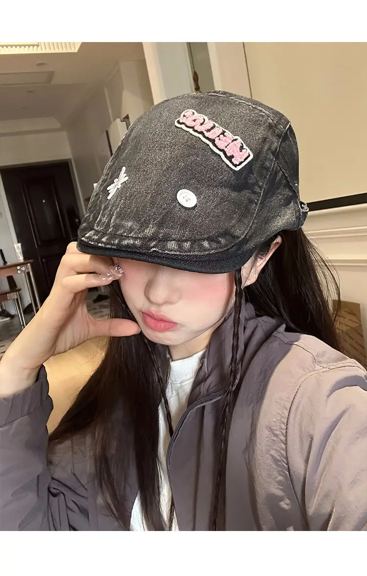 Women's Xiin Beret Hats Blue Black Retro Distressed — feature 8