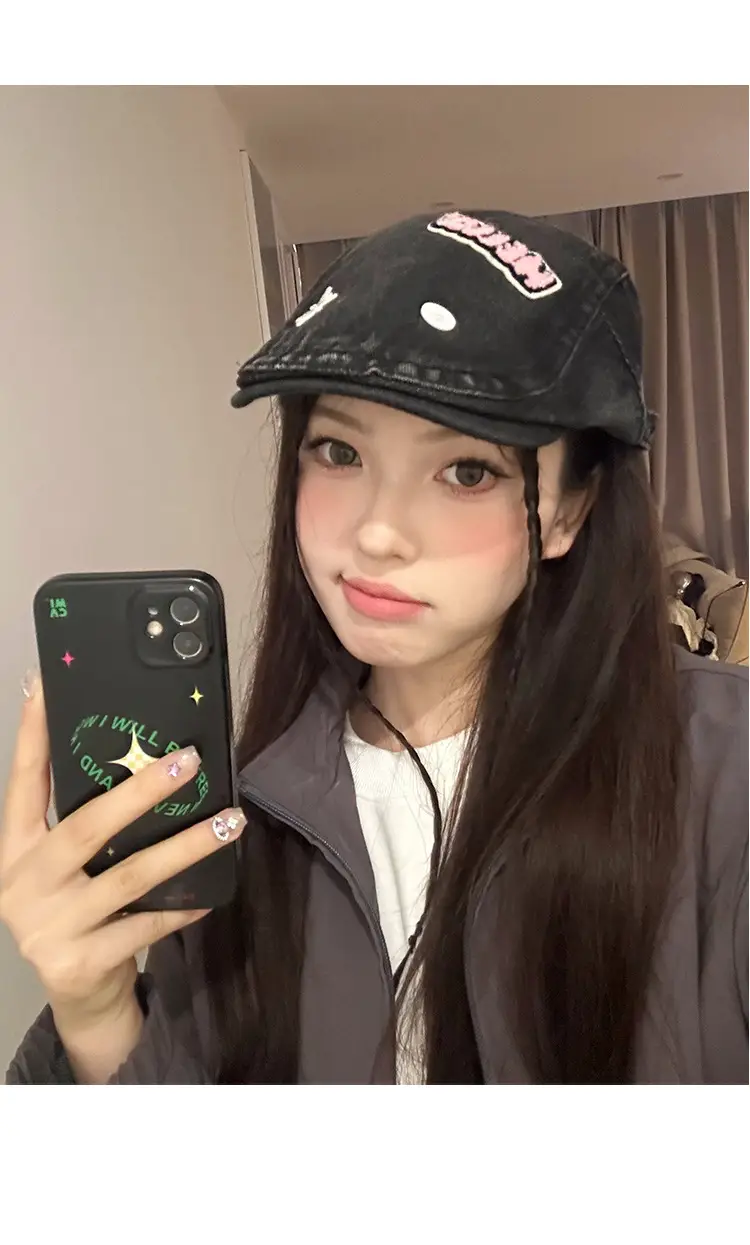 Women's Xiin Beret Hats Blue Black Retro Distressed — feature 9