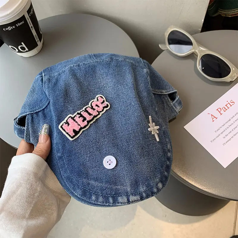 Women's Xiin Beret Hats Blue Black Retro Distressed - Image 3