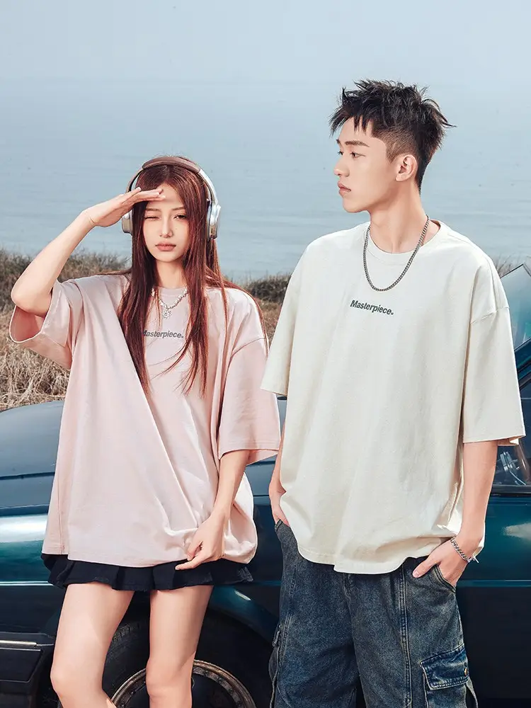 Hanlu Men T-Shirt White Loose Round Neck Short Sleeve
