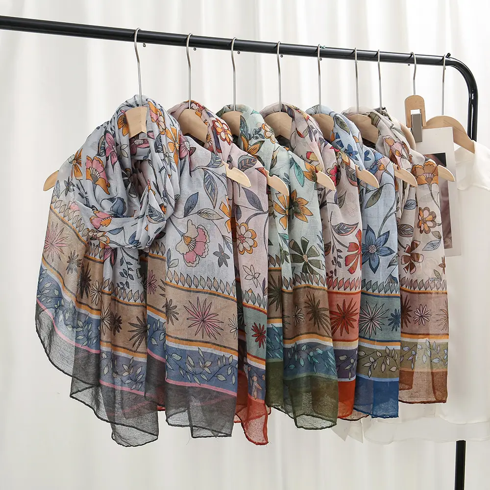 Silk Printed Scarf Women Large Blue Floral - Image 8