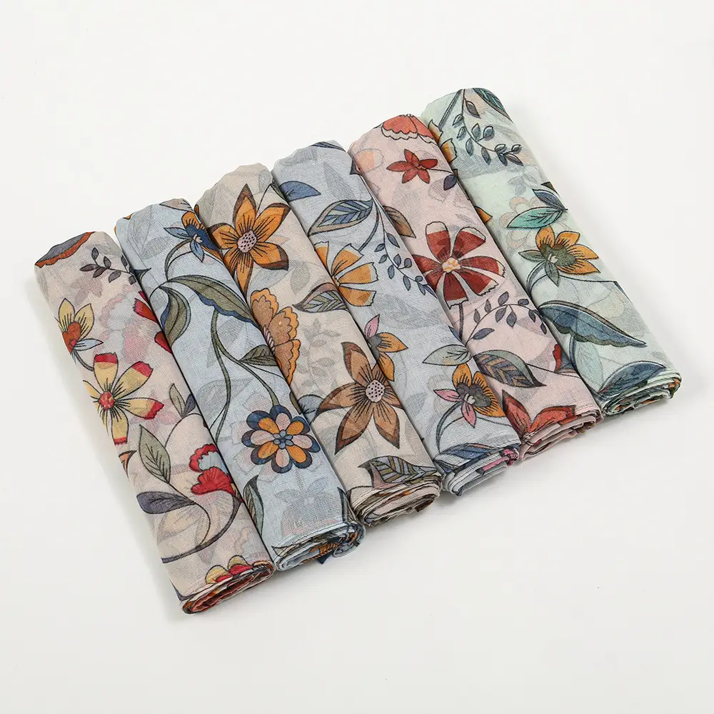 Silk Printed Scarf Women Large Blue Floral - Image 9