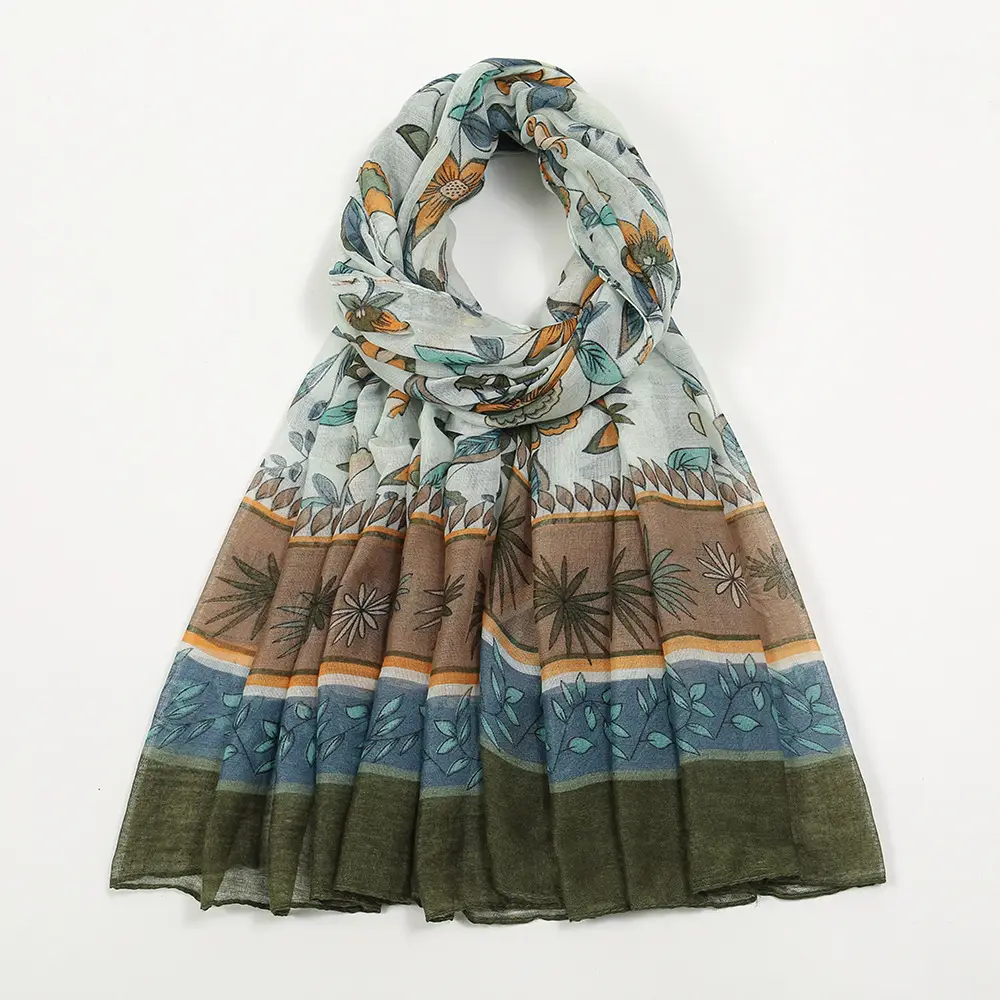 Silk Printed Scarf Women Large Blue Floral - Image 2