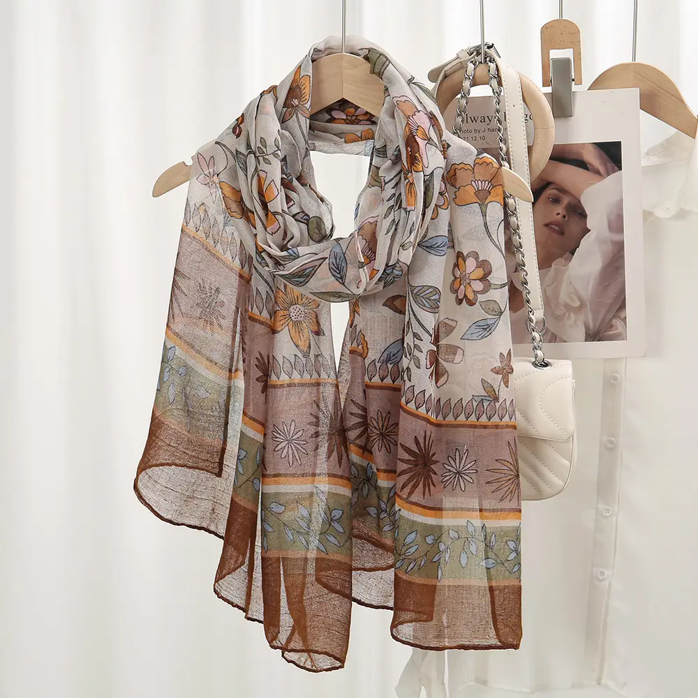 Silk Printed Scarf Women Large Blue Floral — feature 10