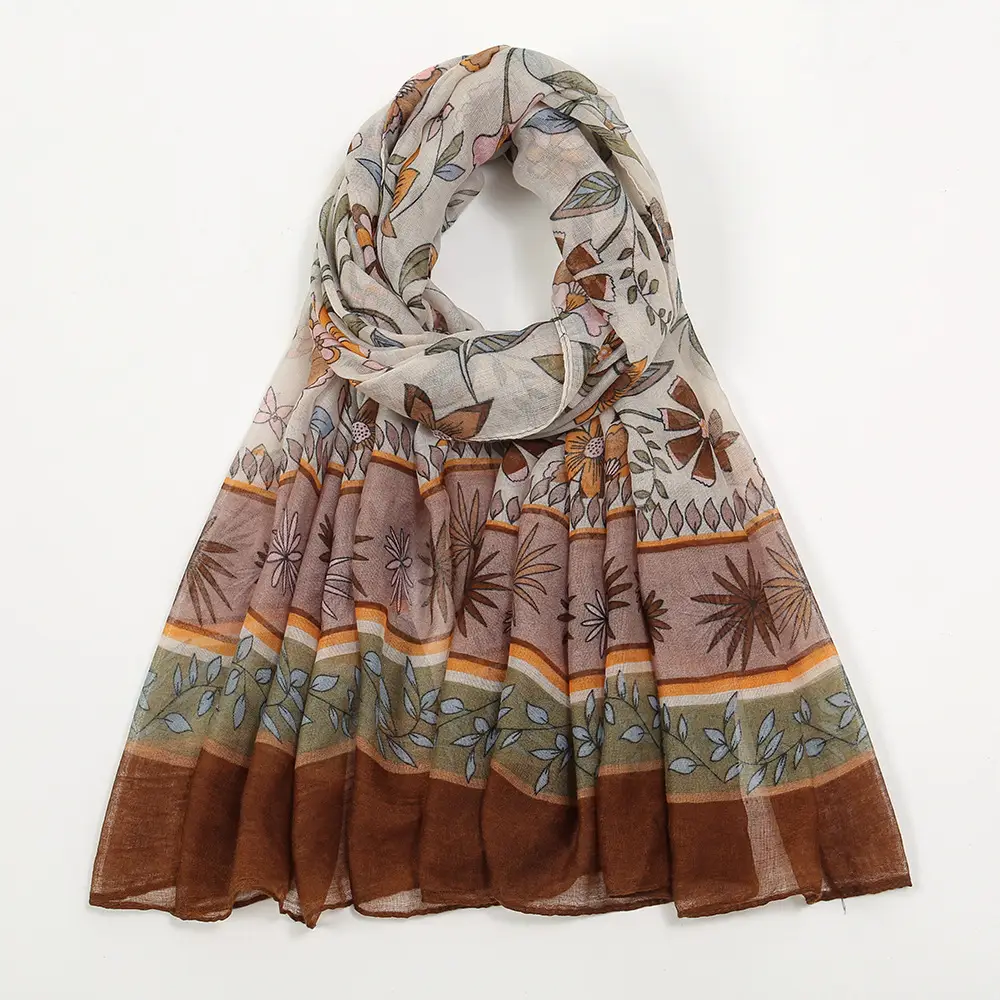 Silk Printed Scarf Women Large Blue Floral - Image 4