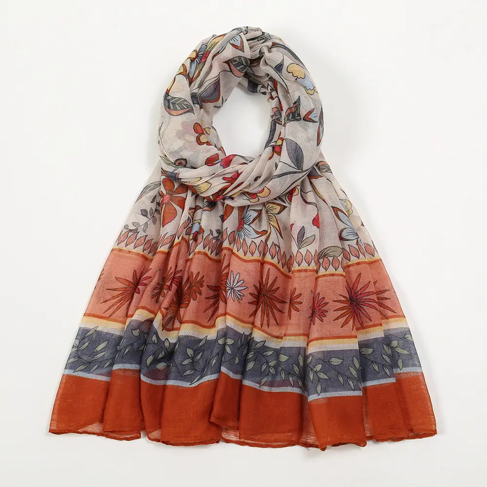 Silk Printed Scarf Women Large Blue Floral - Image 6