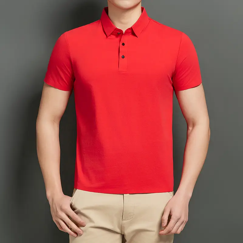Men Blue Ice Silk Polo Shirt Short Sleeve Business Wear