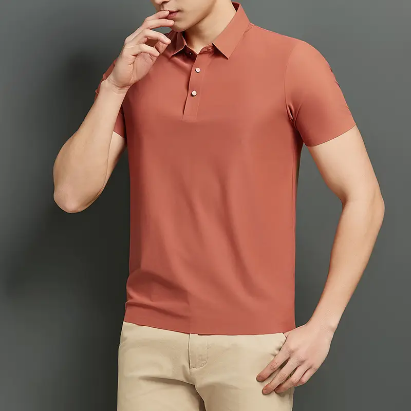 Men Blue Ice Silk Polo Shirt Short Sleeve Business Wear