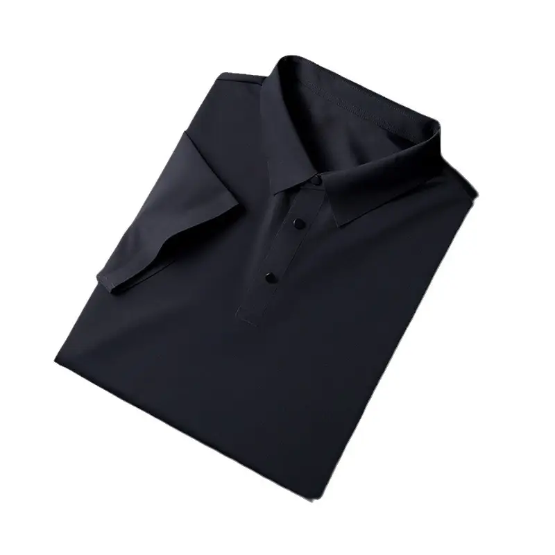 Men Blue Ice Silk Polo Shirt Short Sleeve Business Wear