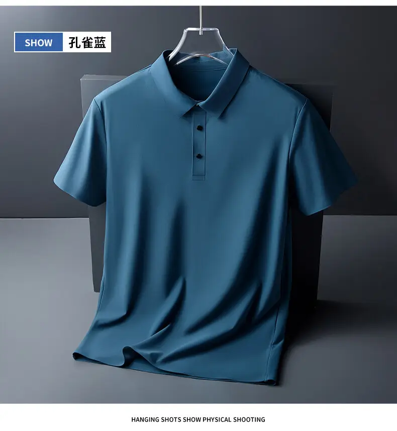 Men Blue Ice Silk Polo Shirt Short Sleeve Business Wear — feature 15