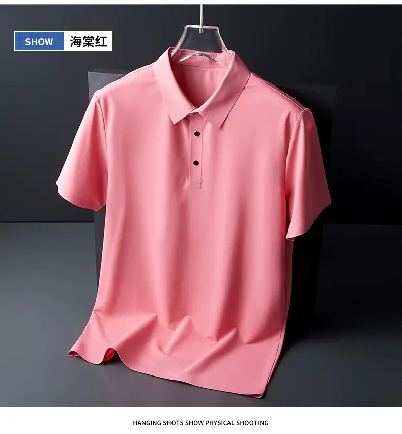 Men Blue Ice Silk Polo Shirt Short Sleeve Business Wear — feature 16