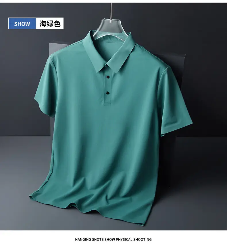 Men Blue Ice Silk Polo Shirt Short Sleeve Business Wear — feature 17