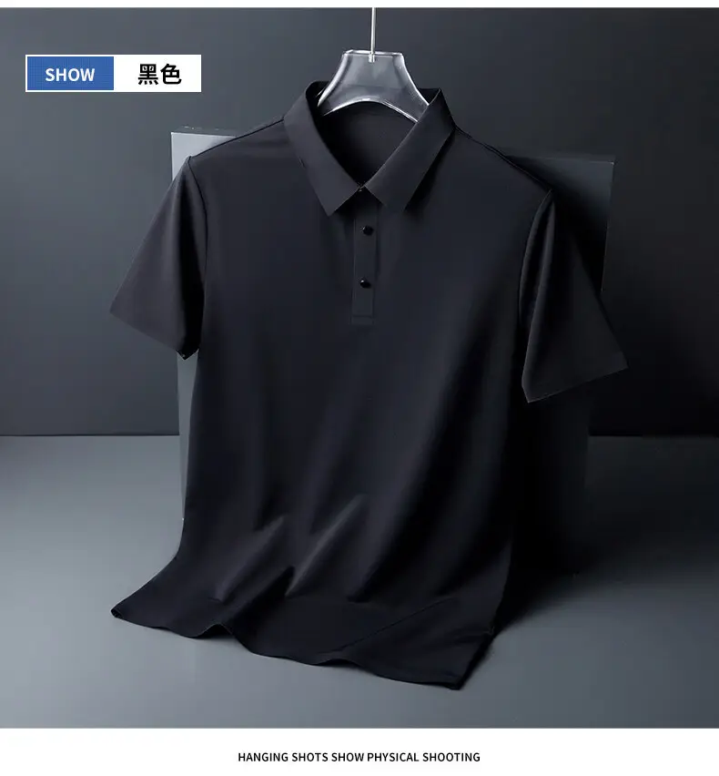 Men Blue Ice Silk Polo Shirt Short Sleeve Business Wear — feature 18