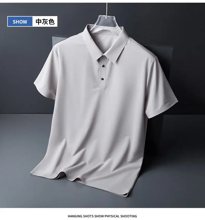 Men Blue Ice Silk Polo Shirt Short Sleeve Business Wear — feature 19