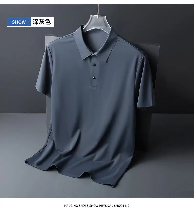 Men Blue Ice Silk Polo Shirt Short Sleeve Business Wear — feature 20