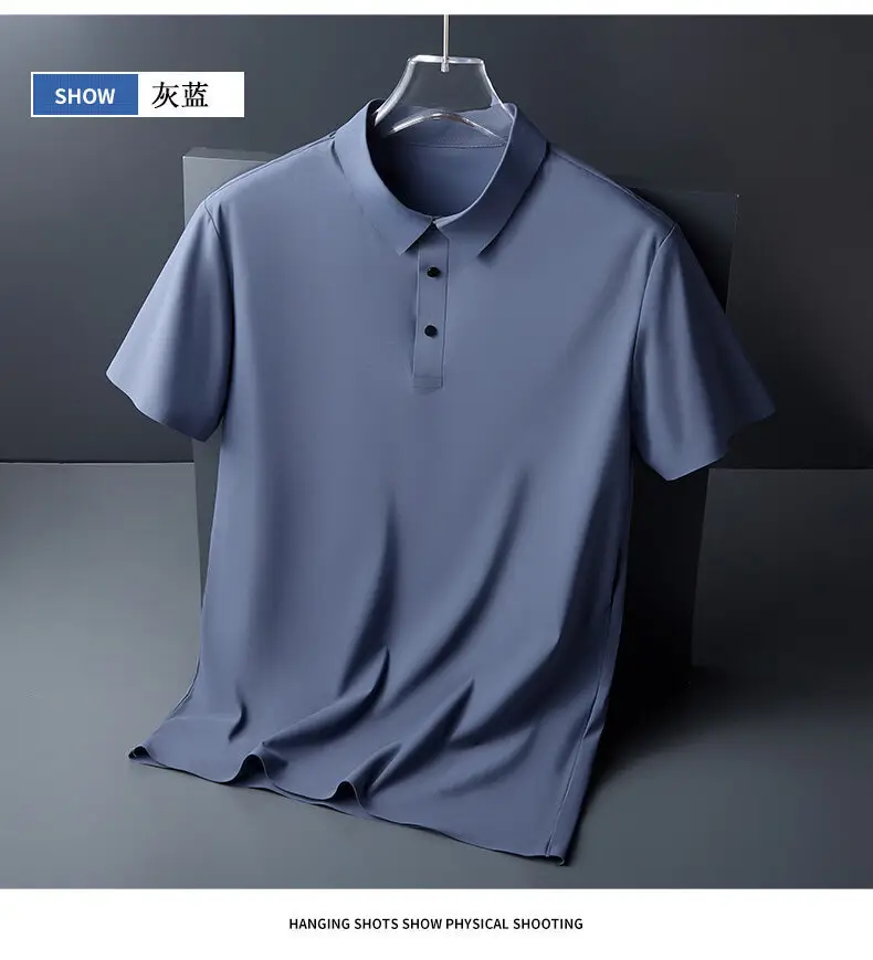 Men Blue Ice Silk Polo Shirt Short Sleeve Business Wear — feature 21