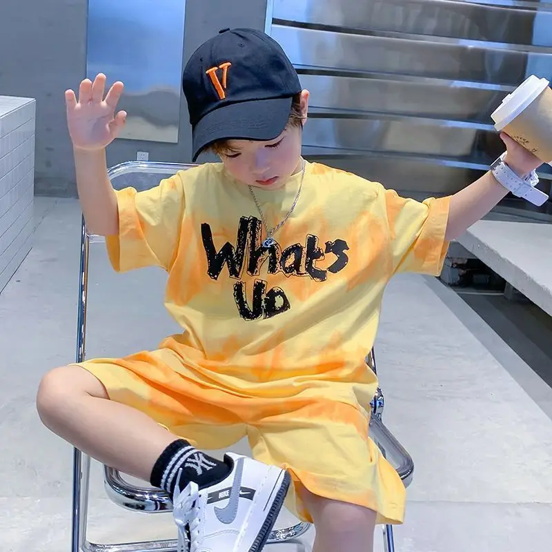 Children's Orange T-Shirt Shorts Set Medium Large — feature 17