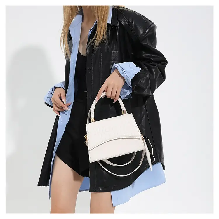 White Croc Embroidered Shoulder Bag for Women