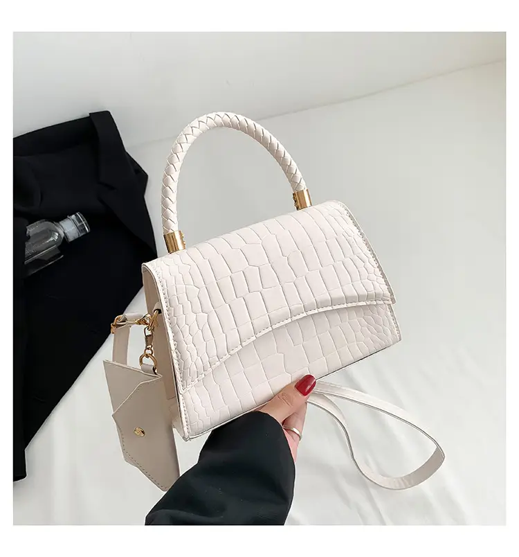 White Croc Embroidered Shoulder Bag for Women